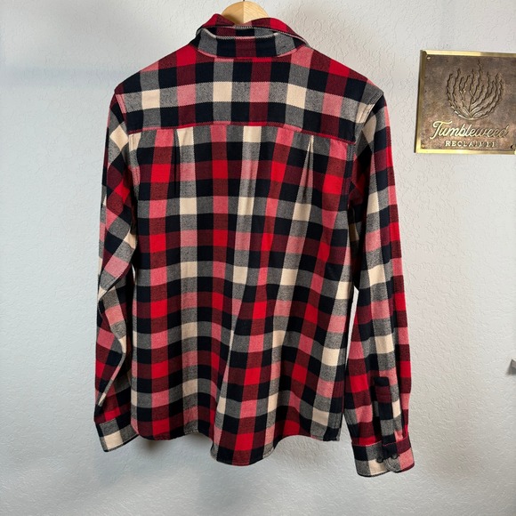 WOOLRICH Womens Red Black Tan Plaid Flannel Shirt Long Sleeve Button Up‎ Size L - Picture 7 of 11